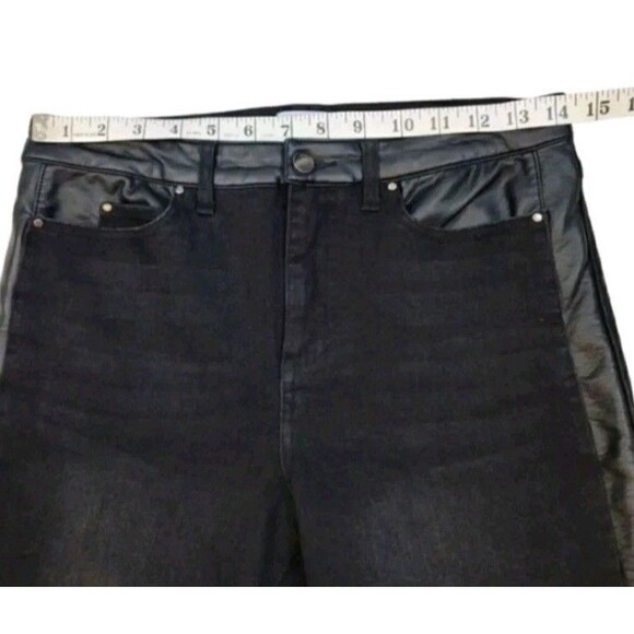 NEW Ecru Los Feliz Faux Leather Strip Denim Skinny Jeans in Washed Black Size 27 - Picture 10 of 13